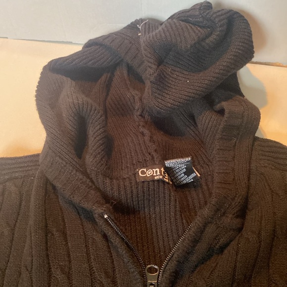 Vintage Contact New York Heavy Black Ribbed Zip-up Hooded Cardigan - Picture 3 of 5